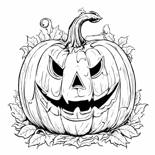Download Pumpkin Coloring Page with Leaves Coloring pages Online ...