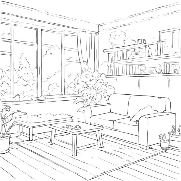 Download Black and White Drawing of an Empty Living Room Coloring pages ...