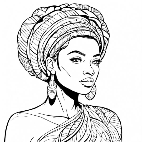 Download African Woman with Headscarf and Earrings Coloring pages ...