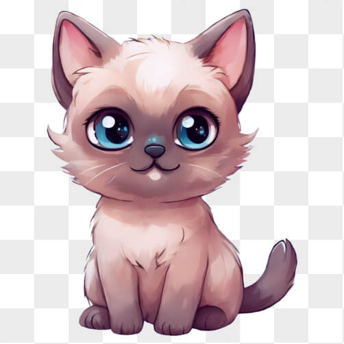 Kawaii Cat: Playful Brown Cat with Blue Eyes Sketches thumbnail