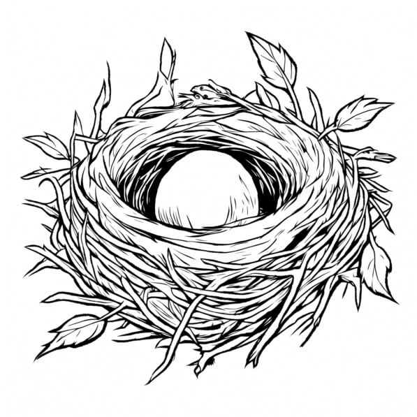 Download Black and White Drawing of Bird's Nest with Egg Coloring pages ...