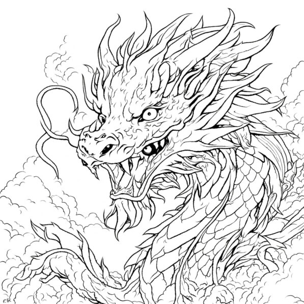 Download Detailed Chinese Dragon Coloring Page with Lotus Flower ...