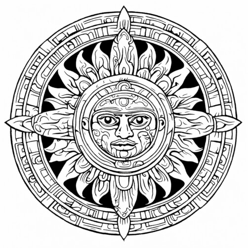 Download Aztec Sun Coloring Page with Tequila Illustration Coloring ...
