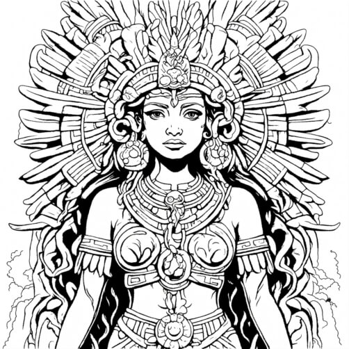 Download Aztec Woman with Feathers and Headdress Coloring Pages ...