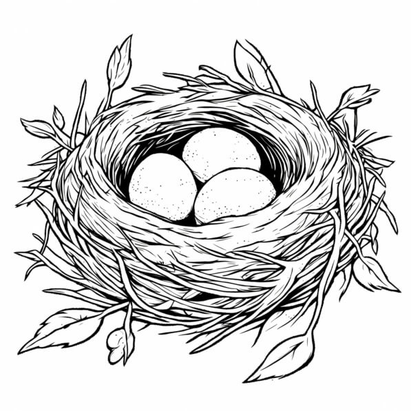 Download Black and White Drawing of Bird's Nest with Eggs Coloring ...