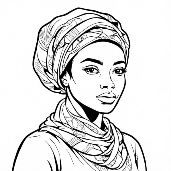 Baixe Página de Colorir Mulher Negra com Turbante e Lenço na Cabeça ...