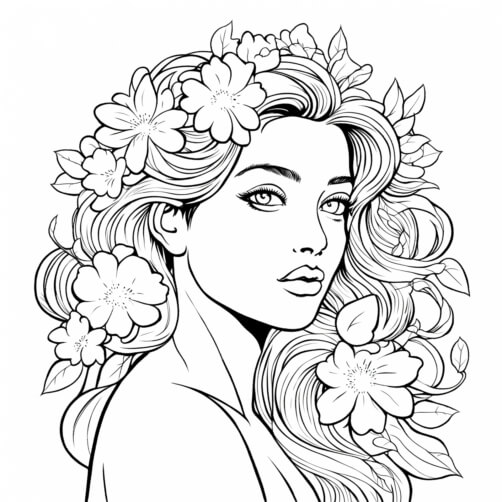 Download Black and White Image of a Woman with Flowers in Her Hair ...