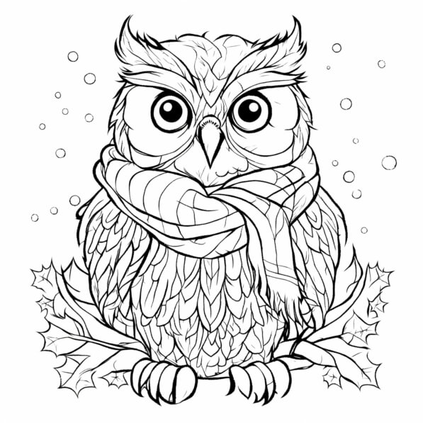 Download Owl Sitting on Branch for Winter Coloring Coloring pages ...
