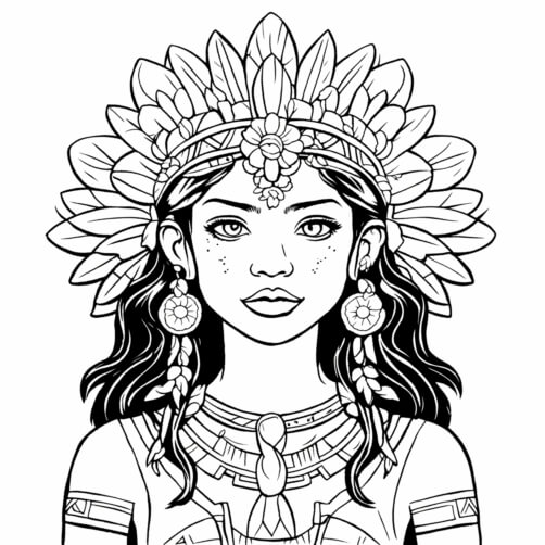 Download Aztec Woman Coloring Page for Adults with Feathers and ...