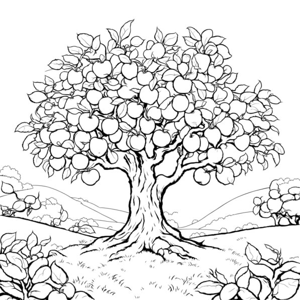 Download Apple Tree with Apples Coloring pages Online Creative Fabrica