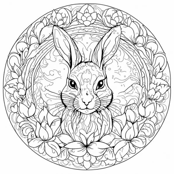 Download Coloring Page with Rabbit and Flowers Coloring pages Online ...