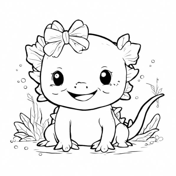 Download Cute Baby Lizard Coloring Page with Bow Coloring pages Online