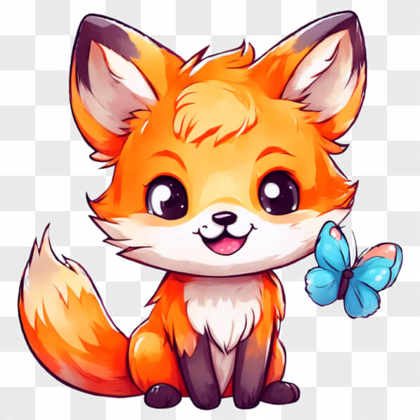 Fox Pvg Download Kawaii Fox with Blue Butterfly Kawaii Online - Creative Fabrica