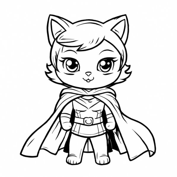 Download Adorable Cat Coloring Page with Superhero Theme Coloring pages ...