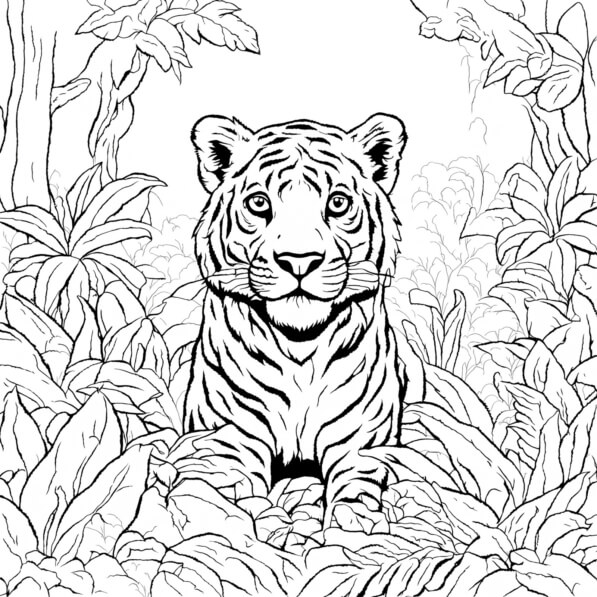 Download Tiger Sitting in Jungle Coloring Page Coloring pages Online ...