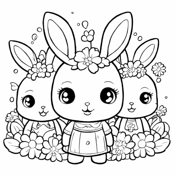 Download Easter Coloring Page: Bunnies and Flowers Coloring pages ...