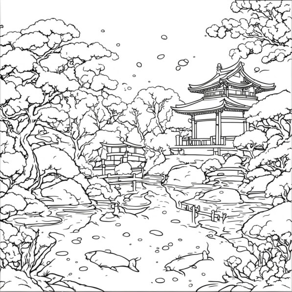 Download Japanese Garden Coloring Page Coloring pages Online - Creative ...