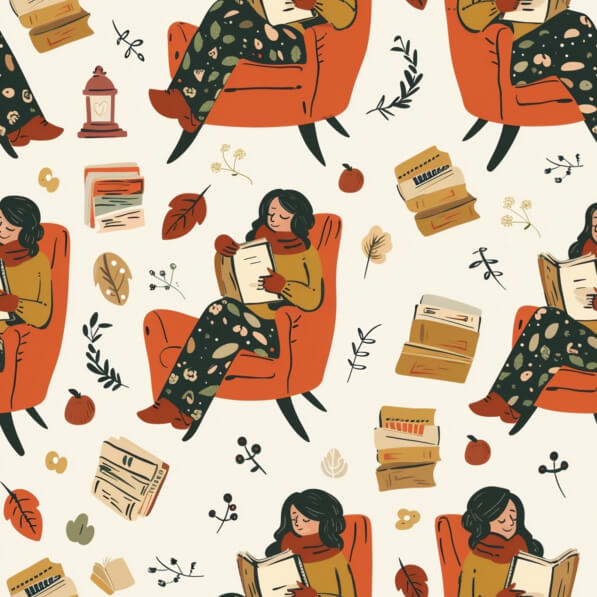 Download Woman Reading Books in Armchair Patterns Online - Creative Fabrica