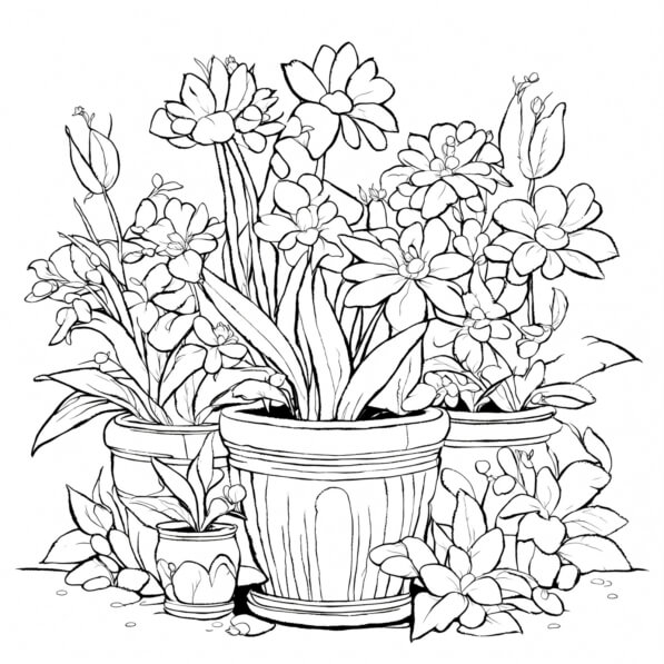 Download Flowers in Pots Coloring Page Coloring pages Online - Creative ...