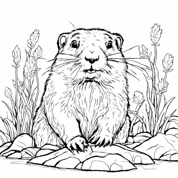 Download Groundhog Day Coloring Page with Rocks and Grass Coloring ...