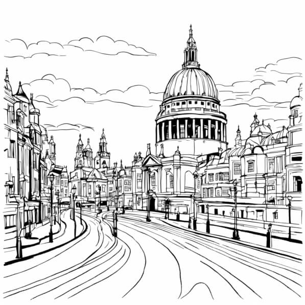 Download Black and White Drawing of London City Coloring pages Online ...