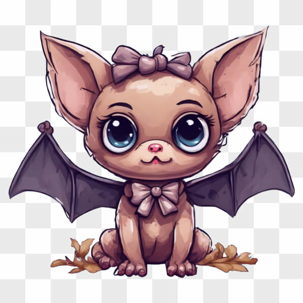 Download Cute Bat with Blue Eyes and Pink Bow on Leaves Cartoons Online ...