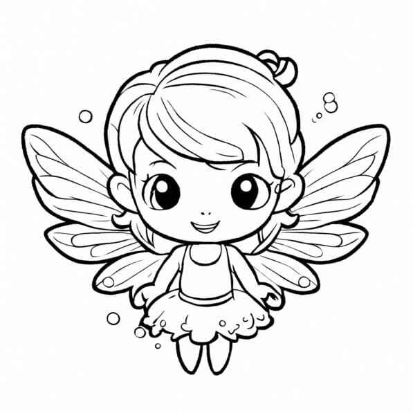 Download Coloring Page: Cute Fairy with Wings and Bubbles Coloring