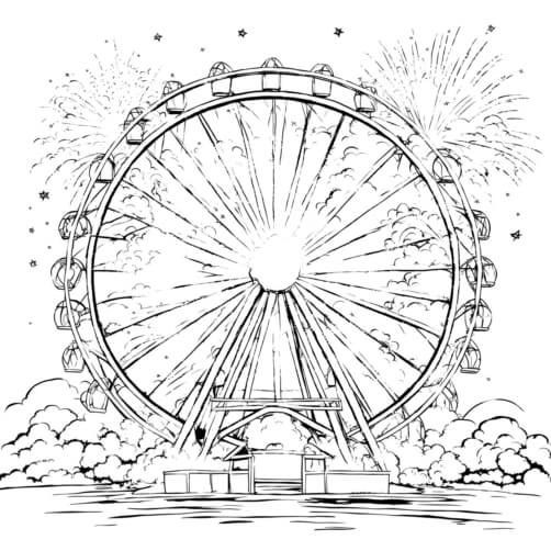 Download Black and White Drawing of Amusement Park Ferris Wheel ...