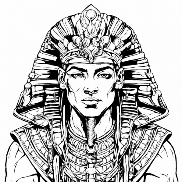 Download Black and White Drawing of Egyptian Pharaoh with Headdress
