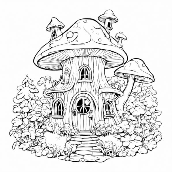 Download Mushroom House Coloring Page Coloring pages Online - Creative ...
