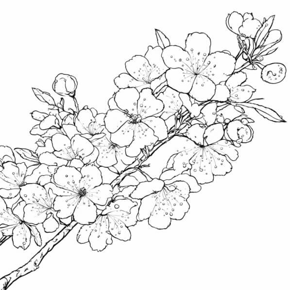 Download Cherry Blossom Branch Coloring Page Free Printable for