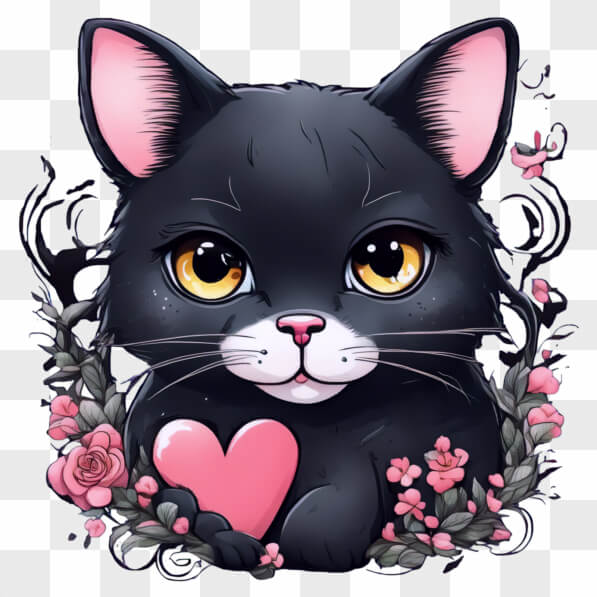 Download Black Cat Among Pink Roses and Flowers Cartoons Online ...