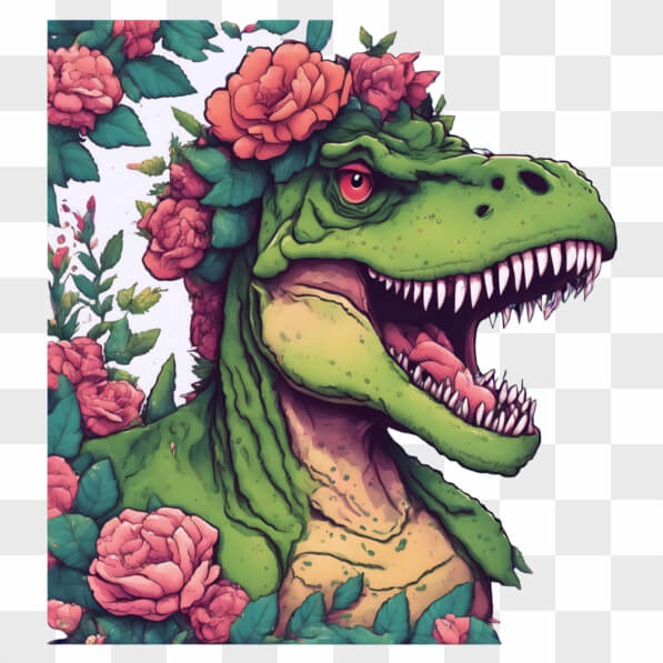 Baixe T-rex Verde com Flores Cor-de-Rosa Cartoons - Creative Fabrica