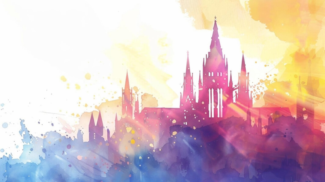 Download Abstract Painting of Castle with Colorful Watercolor Splashes ...