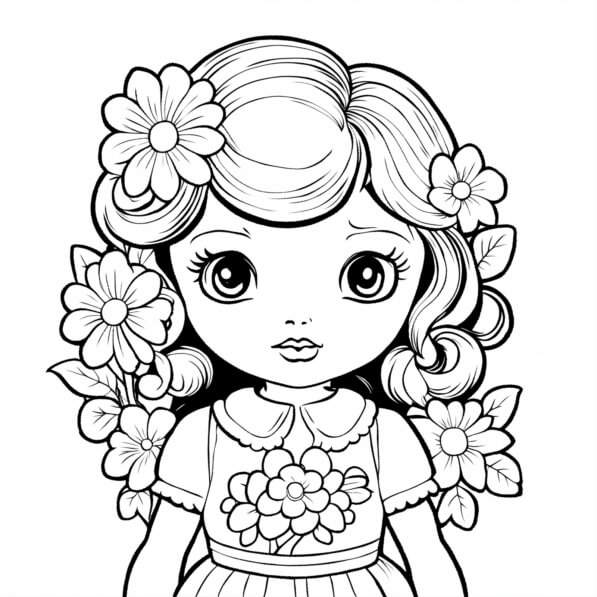 Download Girl with Flowers Coloring Page Coloring pages Online