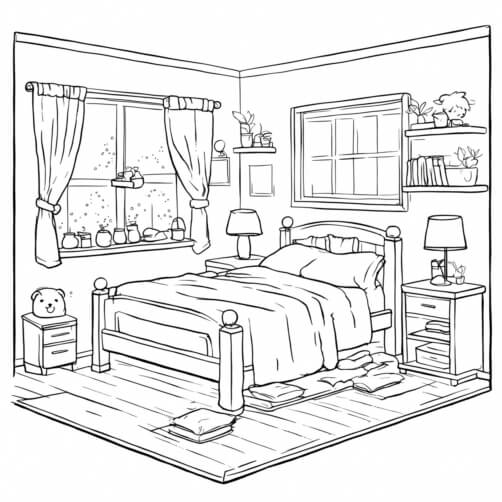Empty Bedroom Drawing with Scattered Objects Empty Bedroom Drawing with Scattered Objects thumbnail