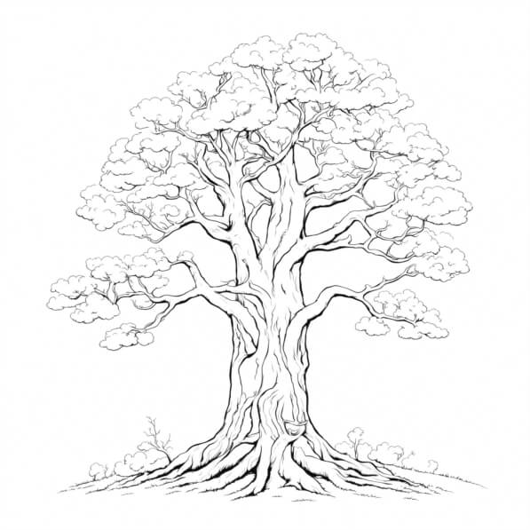 Download Black and White Tree Drawing with Roots Coloring pages Online ...