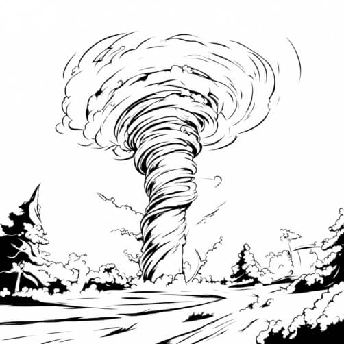 Download Black-and-White Drawing of a Tornado Over a House Coloring ...