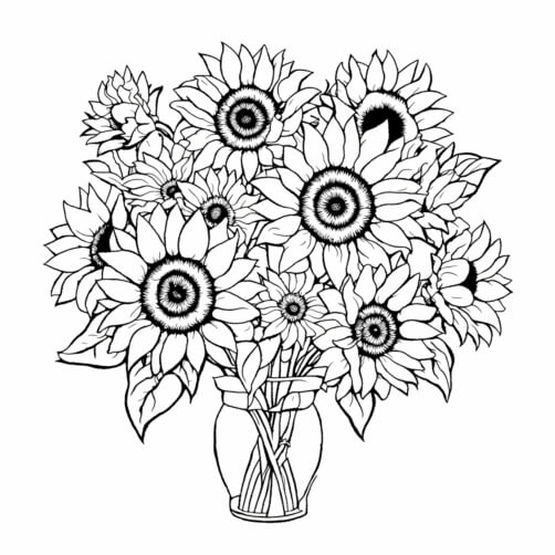 Vase mit Sonnenblumen Malvorlage Hintergründe thumbnail