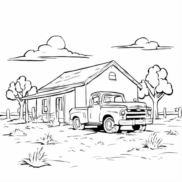 Download Truck at Old Farm House with Animals in Black and White ...
