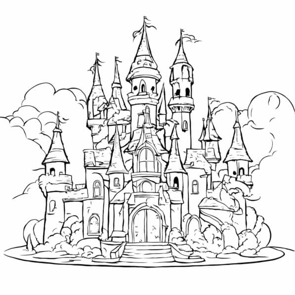 Download Castle Coloring Page with Towers and Turrets Coloring pages ...