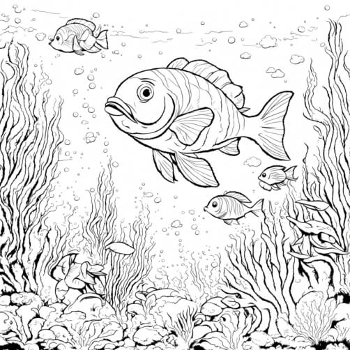 Download Underwater Coloring Page with Fish and Corals Coloring pages ...