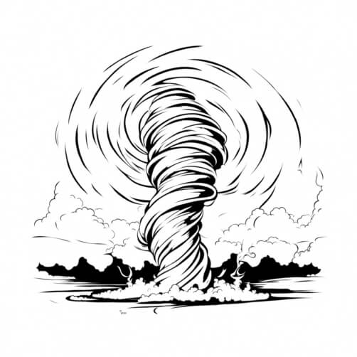 Download Black-and-White Drawing of a Tornado Over a House Coloring ...