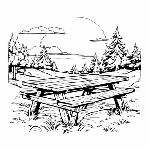 Download Picnic Table in Open Field Coloring pages Online - Creative ...