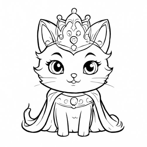 Download Cute Cat with Crown on Coloring Page Coloring pages Online ...