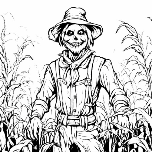 Download Scarecrow in Cornfield Halloween Coloring Pages Coloring pages ...