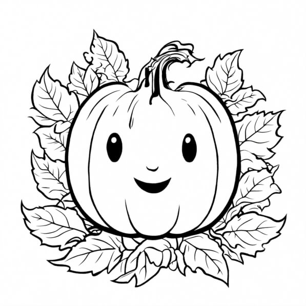 Download Pumpkin Coloring Page with Leaves Coloring pages Online ...