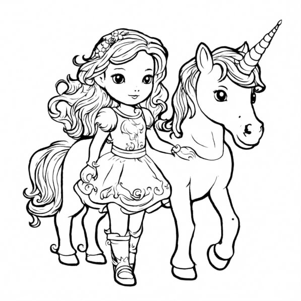 Download Educational Coloring Page: Girl Riding Unicorn Coloring pages ...