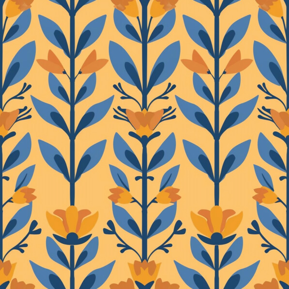 Download Orange and Blue Floral Wallpaper Pattern on Yellow Background ...