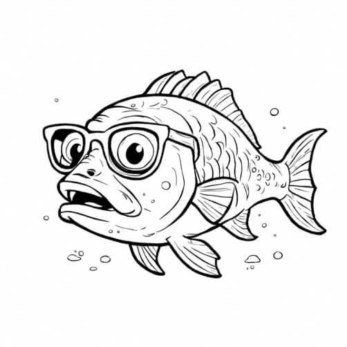 Download Angry Fish with Glasses Coloring pages Online - Creative Fabrica